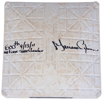 2011 Mariano Rivera Signed Yankees vs Mariners Game Used 2nd Base From 600th Save (MLB Authenticated & Steiner)